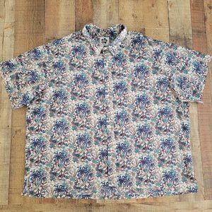 Hilo Hattie Nene Plumeria Print Casual Button Down Short Sleeve Shirt 5X